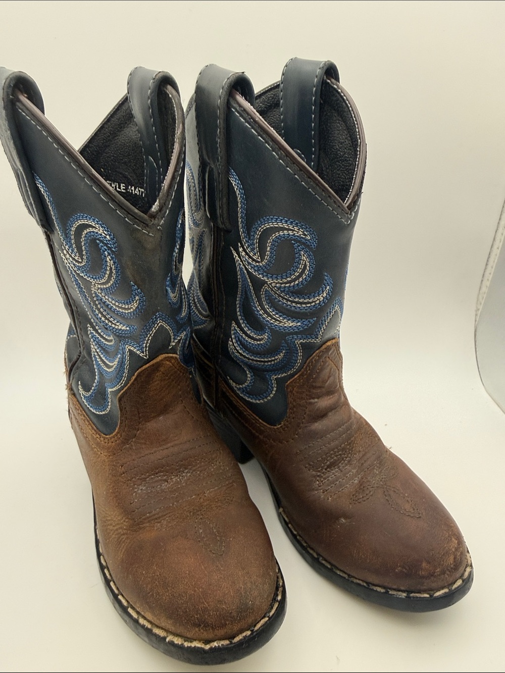 Kids Two-Tone Western Pull-On Boots in Brown and Navy